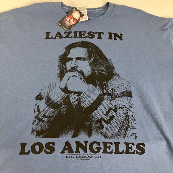 The Big Lebowski T Shirt Laziest in Los Angeles Graphic Print Movie Tee XL Blue - Picture 3 of 7